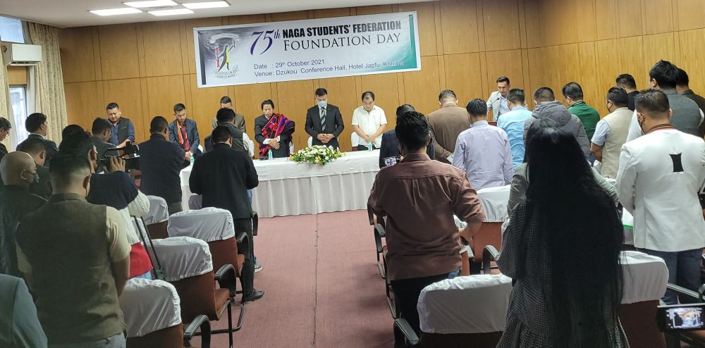 A minute’s silence was observed during the NSF’s 75th Foundation Day on October 29 in remembrance of those pioneers and leaders who sacrificed their lives for the cause of the Nagas and NSF. (Morung Photo)