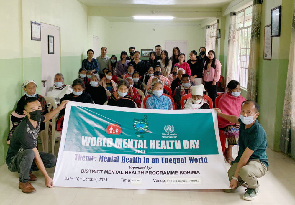 District Mental Health Programme (DMHP), Kohima celebrated World Mental Health Day on the theme ‘mental health in an unequal world’ at Good Samaritan Old Age Home, Kohima. Veronica Nriame, PSW, DMHP shared the activities and services carried out by DMHP; special number was presented by residents of the home; while Ketousenuo Phewhuo, Clinical Psychologist, DMHP spoke on the theme. Elderly Help Line team highlighted the activities. DMHP team also conducted screening and mental health check-up for the elders with provided free supply of medicine. DMHP collaborated with AIR Kohima to reach out to the maximum number of people including grassroots communities. 