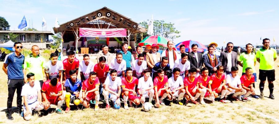 Kezhaletuo Meze Angami with SASA officials, players of inaugural match and match officials.