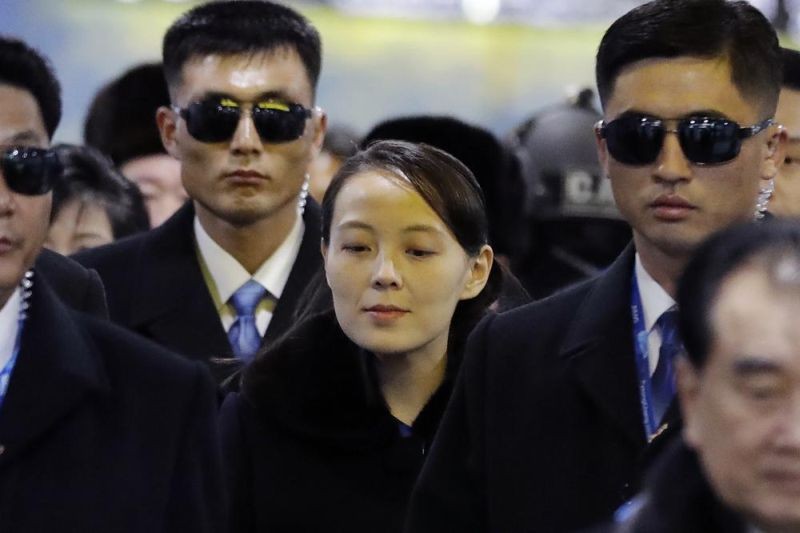 In this Feb. 9, 2018, file photo, North Korean leader Kim Jong Un's younger sister Kim Yo Jong, center, arrives at the Jinbu train station in Pyeongchang, South Korea. As North Korea goes back to its pattern of pressuring South Korea to get what it wants from the United States, the powerful sister of leader Kim Jong Un has emerged as the face of its campaign of mixing weapons demonstrations and peace offers. (AP File Photo )