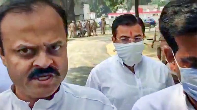 Ashish Mishra, accused in the Tikonia violence case, arrives at the Crime Branch office in Lakhimpur Kheri on October 9, 2021. (PTI Photo)