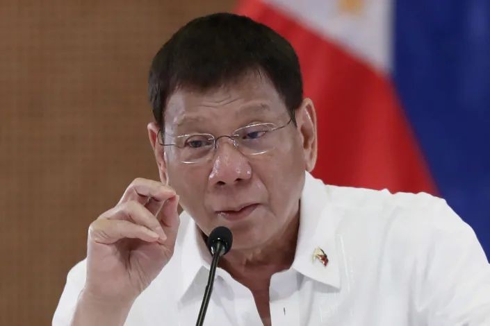 FILE - In this Sept. 15, 2021, file photo provided by the Malacanang Presidential Photographers Division, Philippine President Rodrigo Duterte gestures as he meets members of the Inter-Agency Task Force on the Emerging Infectious Diseases at the Malacanang presidential palace in Manila, Philippines. Duterte announces he is retiring from politics, backs out of election. (Karl Alonzo/Malacanang Presidential Photographers Division via AP, File)