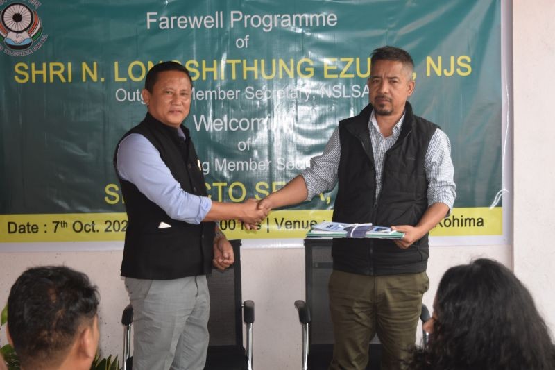 Farewell programme for NSLSA outgoing Member Secretary N Longshithung Ezung, NJS cum handing over files to incoming Member Secretary, Victo Sema, NJS was held in Kohima on October 7. (Photo Courtesy: NSLSA)