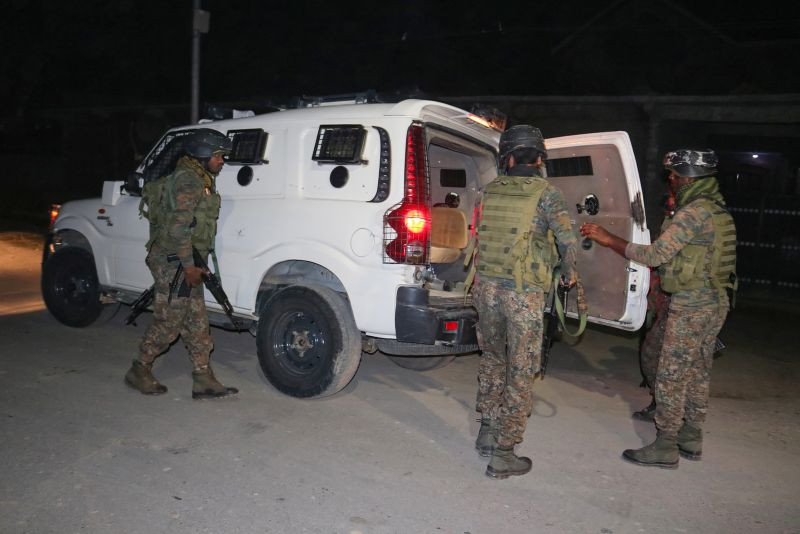 Srinagar: Security personnel during an encounter at Bemina area in Srinagar, Friday, Oct. 15, 2021. One militant was killed. (PTI Photo)
