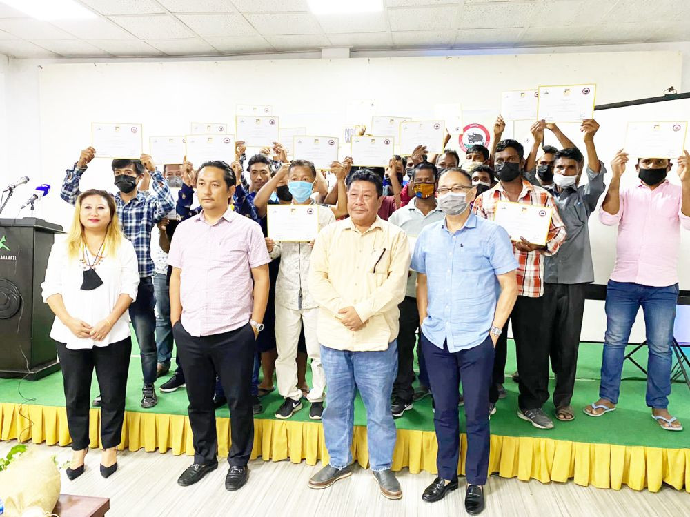 Advisor, Labour & Employment, Skill Development & Entrepreneurship, Imnatiba Jamir (2nd from left) and others at the certification ceremony of Recognition of Prior Learning (RPL) Type 4 project. (Morung Photo)