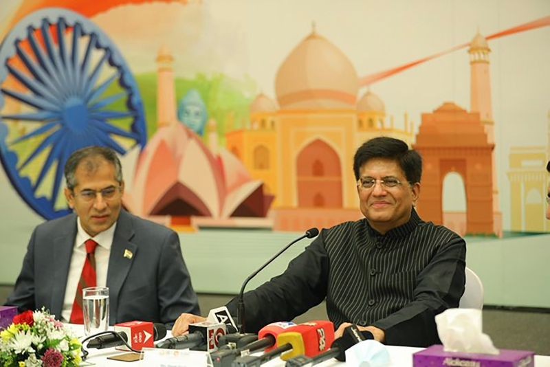 **EDS: TWITTER IMAGE POSTED BY @PiyushGoyal ON SATURDAY, OCT. 2, 2021** Dubai: Union Minister for Commerce and Industry Piyush Goyal interacts with media during Dubai Expo on the occasion of 'Gandhi Jayanti', in Dubai. (PTI Photo)