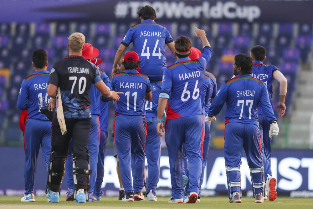 Abu Dhabi: Afghanistan's Asghar Afghan is carried by his teammates from the field after defeating Namibia by 62 runs in their Cricket Twenty20 World Cup match in Abu Dhabi, UAE, Sunday, Oct. 31, 2021. AP/PTI