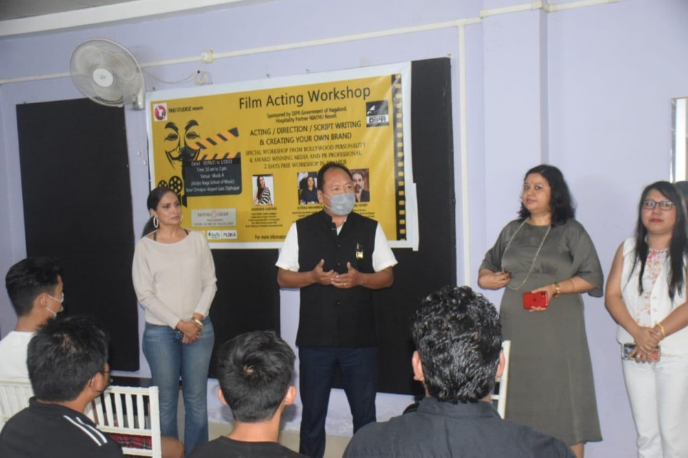 Director, IPR, Tokishe Sema speaking during the concluding day of the film acting workshop held at Dimapur on October 1. (DIPR Photo)