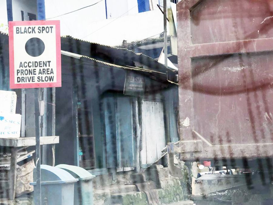 In this photo taken September 23, 2021, a ‘Black Spot’ signboard is seen mounted at an accident prone area in Kohima city. According to the latest ‘Accidental Deaths & Suicides in India’ by the NCRB, over 40% of the accidental deaths in Nagaland in 2020 were due to traffic accidents. (Morung File Photo: For Representational Purposes only).