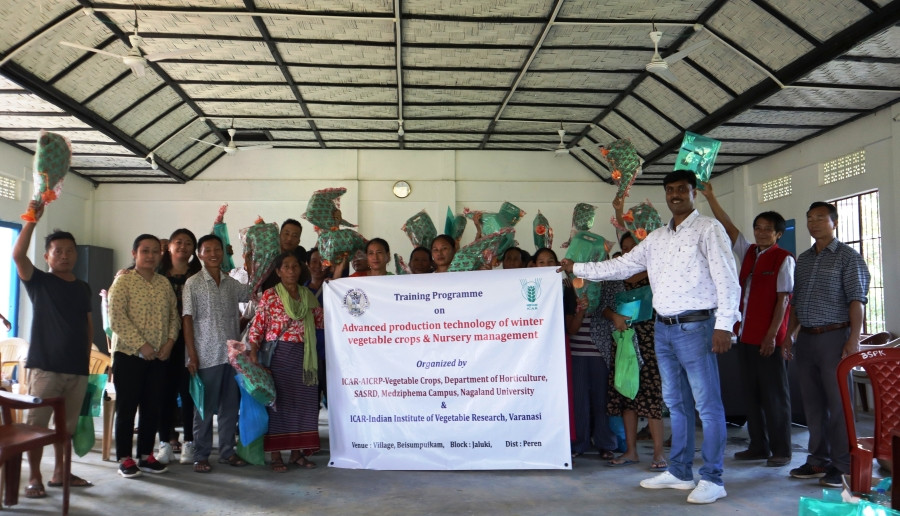 Attendees and resource persons during a one-day Training programme  conducted by ICAR- AICRP, SASRD NU in Beisumpuikam village, Jalukie on October 12.