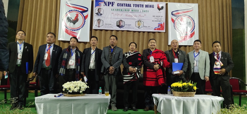 L. Dikho and others on day one session of NPF Central Youth Wing leadership meet in Kohima on November 18. (Morung Photo)