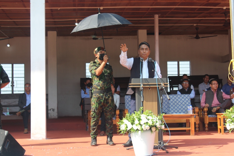 Special Envoy to Collective Leadership, GPRN/NSCN Alezo Venuh speaks at the event marking the 14th Naga Unification Day on November 22 at   theCouncil Headquarters (CHQ), Naga Unification Camp, Khehoyi.