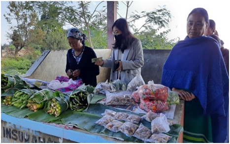 Members of the SHGs showcasing and selling varieties of local agricultural products at at Nsunyu village under Tseminyu Range on November 16. 