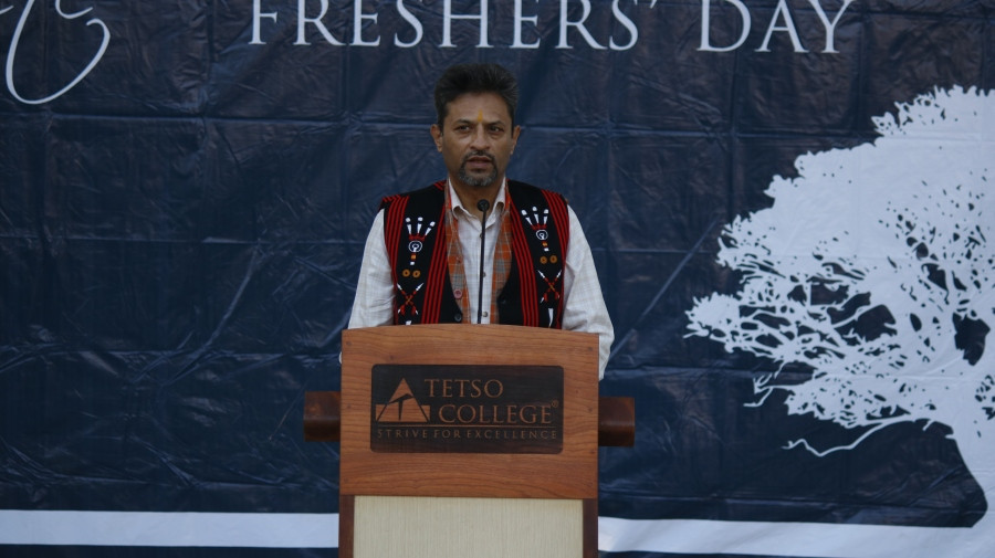 Rupin Sharma, DG Prisons, Homeguards, Civil Defence and SDRF addresses the Salvete 2021: 27thFreshers’ Day’ on November 30. (Photo Courtesy: Tetso College)