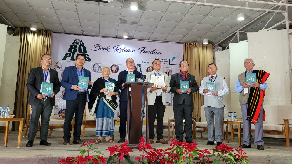 Rev Dr Zelhou Keyho and others during the release of a book on ‘Nagas 80 Plus’ in Kohima on November 17. (Morung Photo)