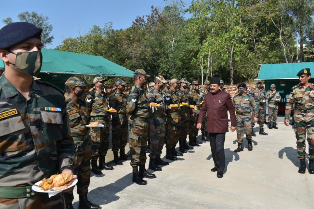 Raksha Rajya Mantri (RRM), Ajay Bhatt inspecting troops during his visit to Nagaland.