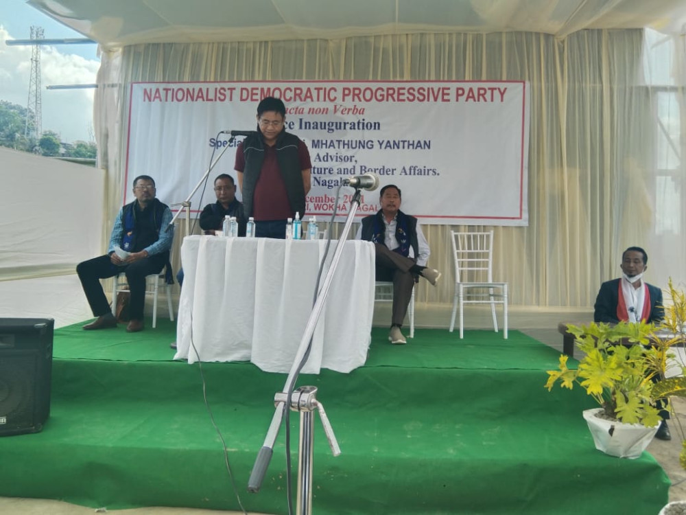 Advisor Mhathung Yanthan during the launching of the NDPP 40 A/C office on December 10 at Bhandari HQ.