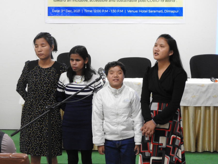 Four girls with visual disability present the song titled ‘God will make a way’ on the occasion of celebration of International Day of Persons With Disability 2021 in Dimapur.
