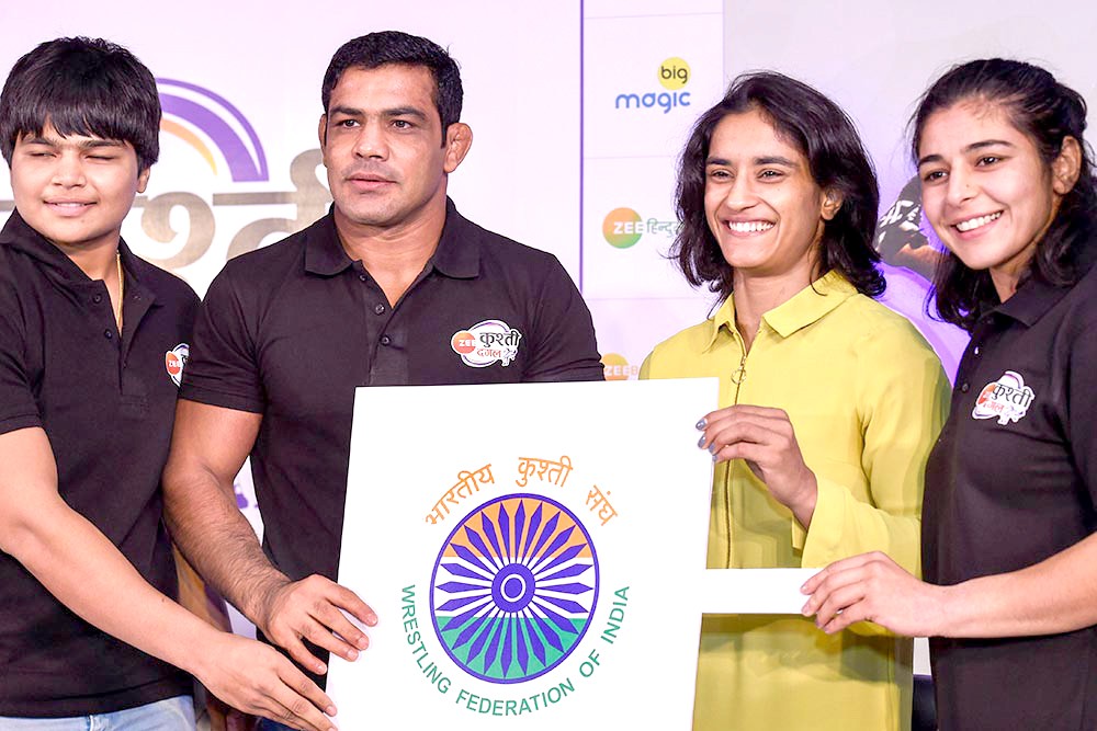 Wrestlers Sushil Kumar and Vinesh Phogat during the launch of 'ZEE Kusti Dangal' in New Delhi. (PTI File Photo)