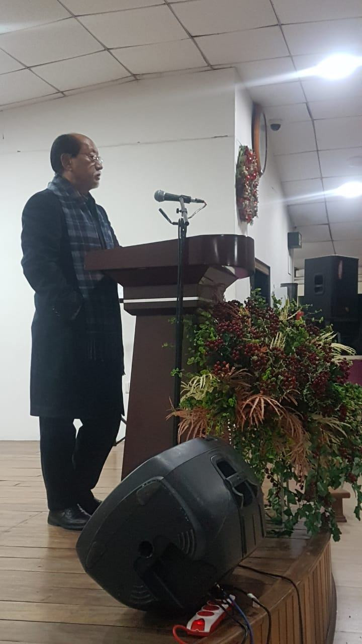 Chief Minister Neiphiu Rio speaking at the APO pre-Christmas cum review meeting of APO in Kohima on December 14.