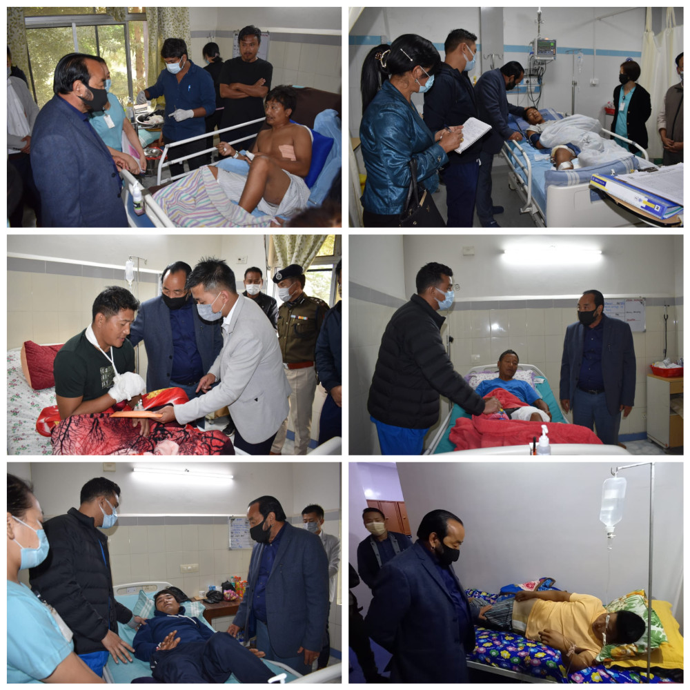 Patton visiting Oting injured victims at CISHR and Faith Hospital Dimapur on December 8. (DIPR Photo)