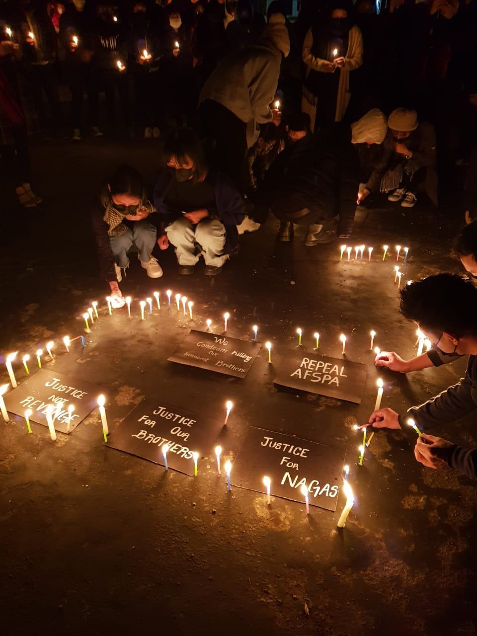 The Nagaland University Students' Union Kohima Campus, Meriema along with the NUEU (KC) held a Candlelight Vigil on December 6 in solidarity for the lost souls at Oting Village under Mon District. The service was organized with the belief that no stones would be left unturned in bringing justice for the lost souls. The students emphasized on, "Justice and not Revenge," "Togetherness" and "Peace."