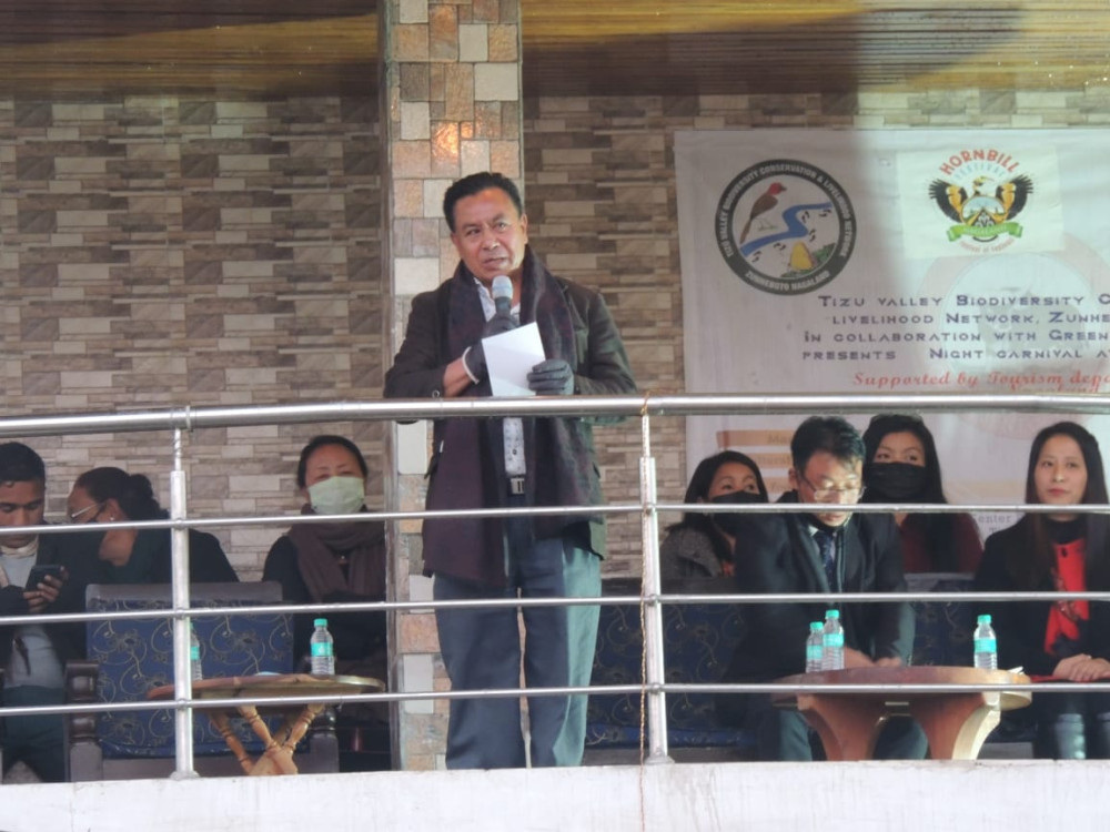 DC Zunheboto, Peter Lichamo addressing the night carnival in Zunheboto held as part of Nagaland Hornbill Festival on December 1. 