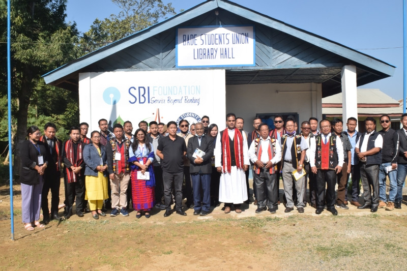 MLA Azheto Zhimomi with other dignitaries and villagers during the inauguration of Bade Students’ Union’s library hall on November 30.