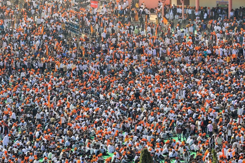 Jaipur: People from the Rajput community during the diamond jubilee celebrations of Shree Kshatriya Yuvak Sangh Heerak Jayanti at Bhawani Niketan, in Jaipur, Wednesday, Dec 22, 2021. (PTI Photo)