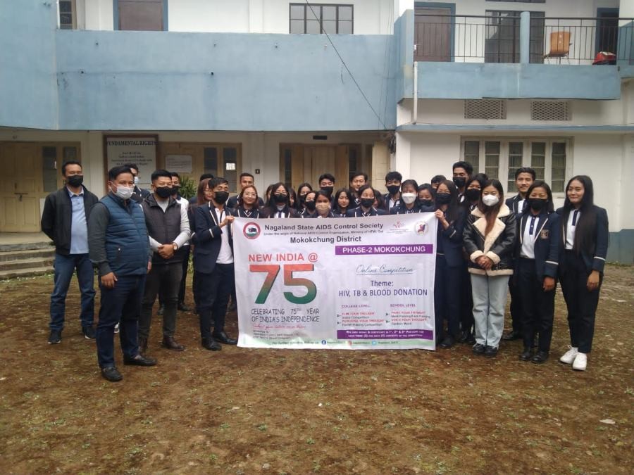 Officials of the NSACS Mokokchung District with students of Jubilee Memorial College, Mokokchung after an awareness programme at the college premises. (Morung Photo)