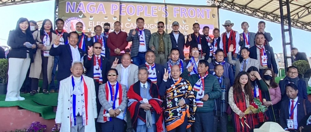 Dr Shurhozelie Leizietsü and others with three NPF candidates from Ukhrul district on February 19. (Morung Photo)