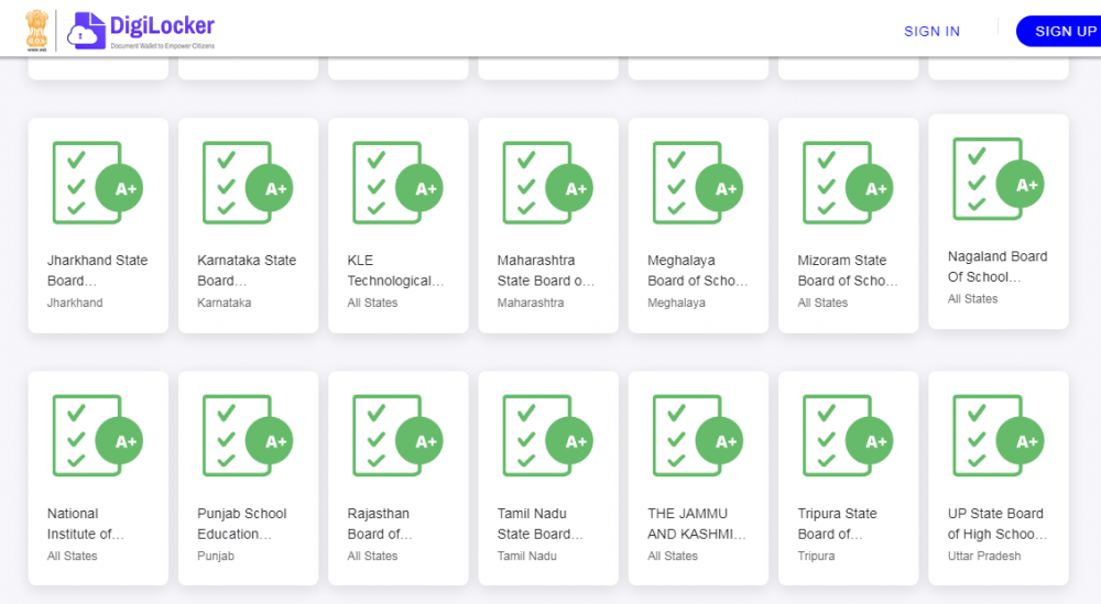 A screenshot showing availability of Class XII Marksheet of various State Boards on of DigiLocker dashboard. (Image: Screenshot/digilocker.gov.in)