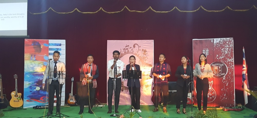 Students performing a song at the Colours of Praise II at Discovery Hall, Nagaland Bible College on March 4. (Morung Photo)