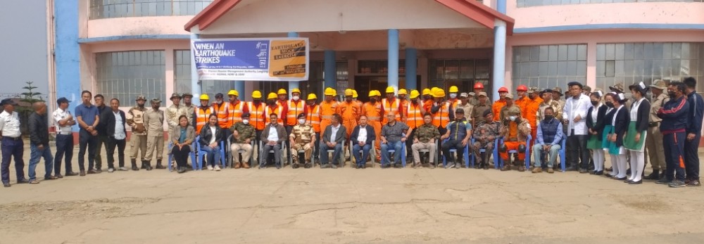 DDMA team Longleng along with NDRF teams, medical team and other government officials who took part in the mock drill posing at DC office complex Longleng after mock drill exercise on March 25. (DIPR Photo)