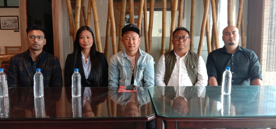 (From left) Chothao Rakho, Head of Operations, Atoqa Tea Production Co Ltd; Nune Chase, Director of YouthNet; Alobo Naga, Director of Musik-A, WSSA Vice President, Mughapu V Yeptho and Simon H. Jyrwa,  Commercial Manager, Atoqa Tea Production Co Ltd at the press conference.