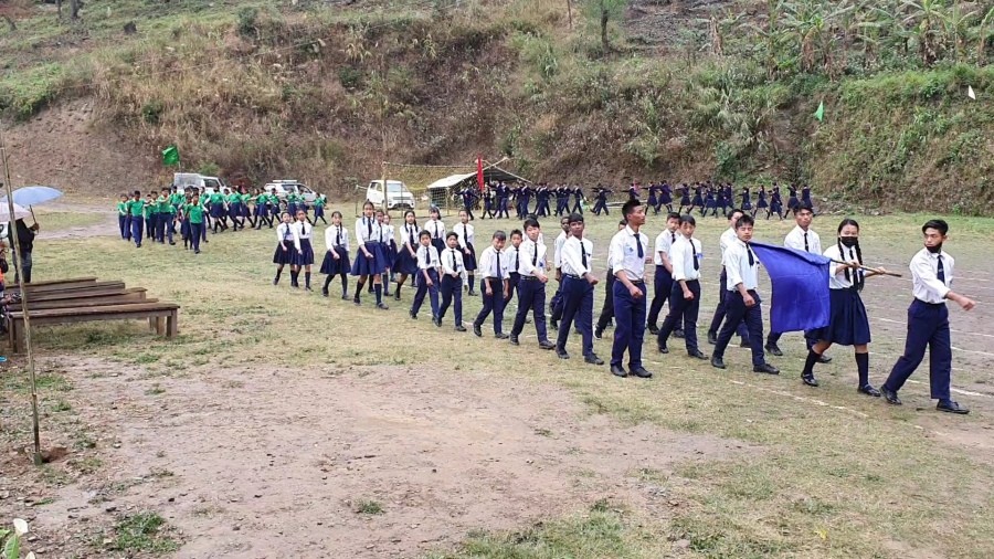 Drill display by the students at the inaugural session of annual sports and games meet of St John Bosco School, Khonoma under Kohima district on March 26.