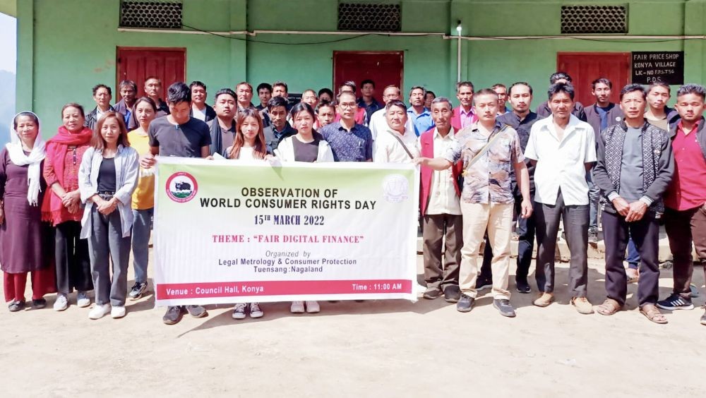 Participants and officials during the World Consumer Rights Day organized by DoLM&CP, Tuensang at Konya village, Tuensang on March 15.