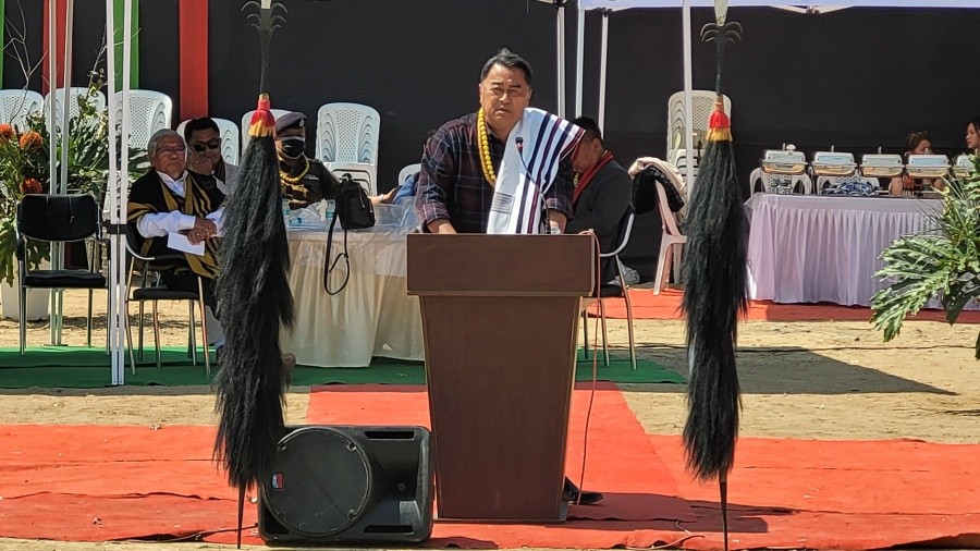 Khriehu Liezietsu speaking at ‘Kewhimia Sekrenyi 2022’ in Kohima on March 5. (Morung Photo)