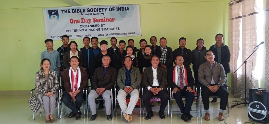 The Bible Society of India (BSI) Tening and Nsong branches organized promotional seminar for leaders of the Churches at Liangmai Baptist Association (LBA), Tening on March 3. The leaders of LBA and Zeme Baptist Association and pastors from seven churches participated in the seminar. Marwati, Resource Mobilizer, spoke on the role of the BSI Branch. Rev Dr Yiepetso Wezah, Auxiliary Secretary shared on the importance of Church participation in the ministry of BSI. The seminar was moderated by Rev Ariebo, Executive Secretary, Zeme Baptist Churches. Special songs were presented by students of Baptist High School, Tening and Kilungsuile. (Photo Courtesy: BSI Dimapur)