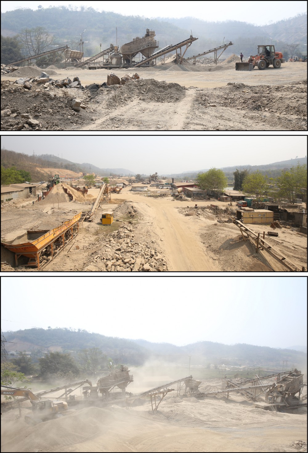 Dust plumes emanating from the stone-crushers set up opposite the NH29 stretch at Kukidolong, Jharnapani area on March 22. Relentless construction activity has put a major dent on the environment and raises health concerns for the people living near the vicinity and also the workers at the locations. (Morung Photo)