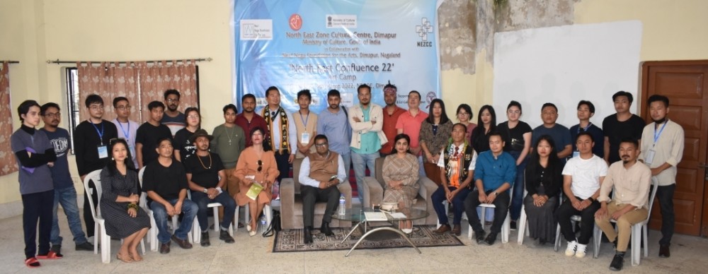 Artists from Sikkim, Meghalaya, Arunachal Pradesh, Assam, Tripura, Mizoram, Manipur and different districts of Nagaland with officials during the 22 Art Camp at North NEZCC, Dimapur on March 5. (DIPR Photo)