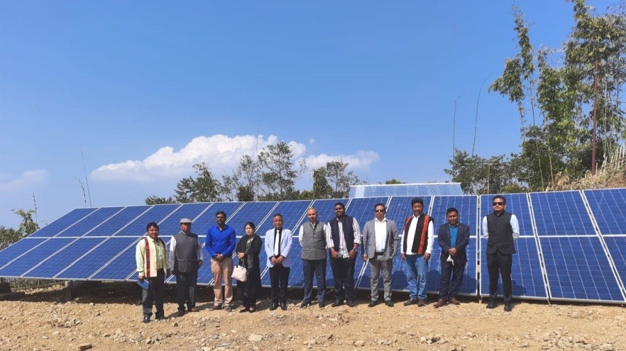 MLA CL John with other officials during the inauguration of the 30 kW solar mini grid at Chenwetnyu village under Chen Sub-Division in Mon on March 3.