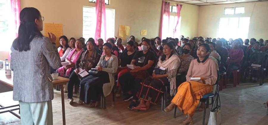 Section of the gathering attending the Financial Inclusion mela at Community Managed Training Centre, Satakha on April 6. (Photo Courtesy: NSRLM Sataka block)