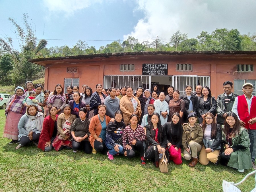 Participants during the first ever women only Gram Sabha at Zunheboto district at Lizu Naghuto village council hall on April 19.