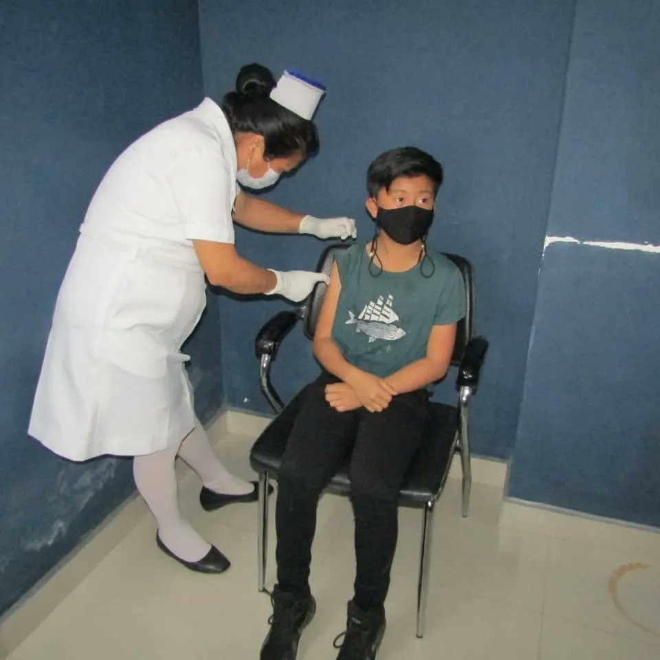 On National Vaccination Day (March 16), COVID-19 Vaccine CORBEVAX for age group of 12 -14 years was launched across the Country. Joining the Nation in the launch eligible beneficiaries were administrated the Vaccine in the State of Nagaland. (Photo Courtesy:  Twitter@NagalandNhm)