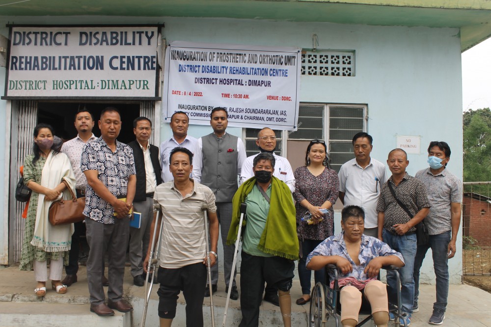 PwD beneficiaries along with DC Dimapur Rajesh Soundararajan and other officials outside the premises of DDRC, Dimapur on April 8. (Morung Photo)