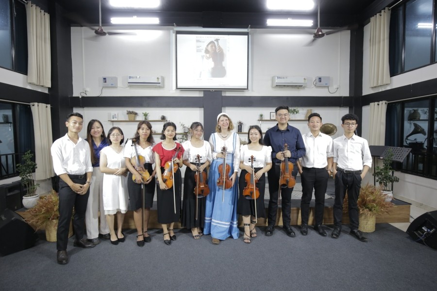 Maria Cherednikova along with the performers at the Bridge Church, Walfort colony on April 29. (Morung Photo)