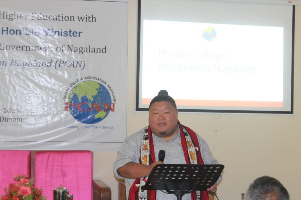 Minster Imna Along addressing the interactive session with the Private College Association Nagaland on April 25.
