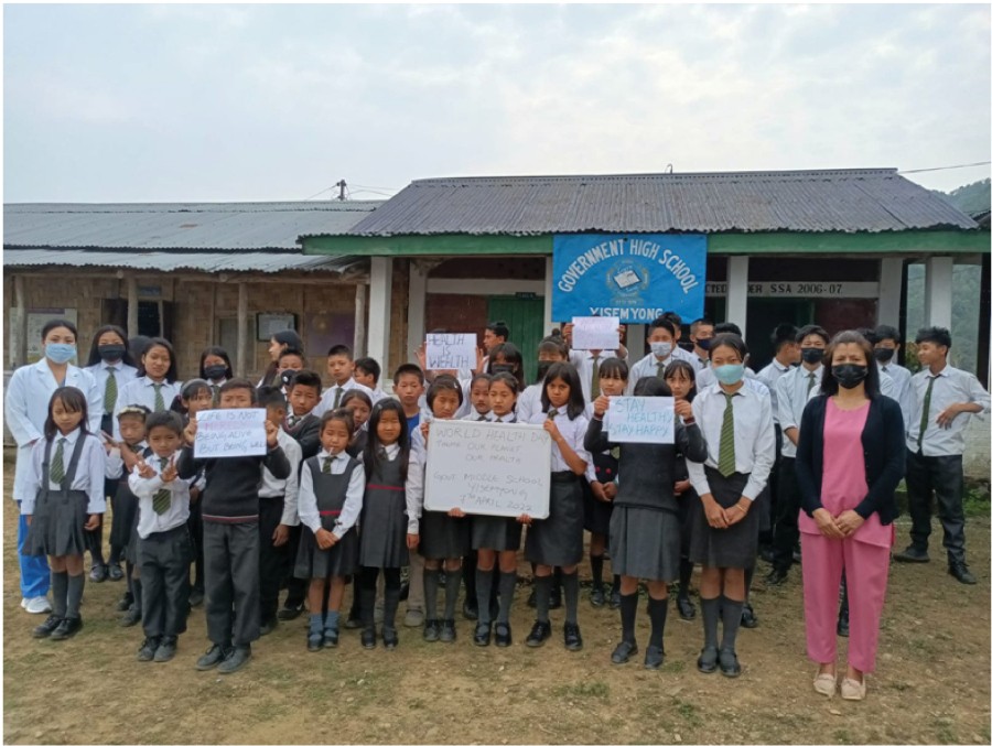 World Health Day was observed in all health units across Mokokchung district under the theme ‘Our Planet, Our Health’ on April 7. Awareness was raised on healthy lifestyle, hygiene and hand washing etiquette, environmental issues and climate change and its impact on health across schools in the district. Cleanliness drive was conducted in and around the health centres, along with tree and flower plantation, which saw the participation of the community and the Health workers. (Photo Courtesy: CMO Mokokchung)