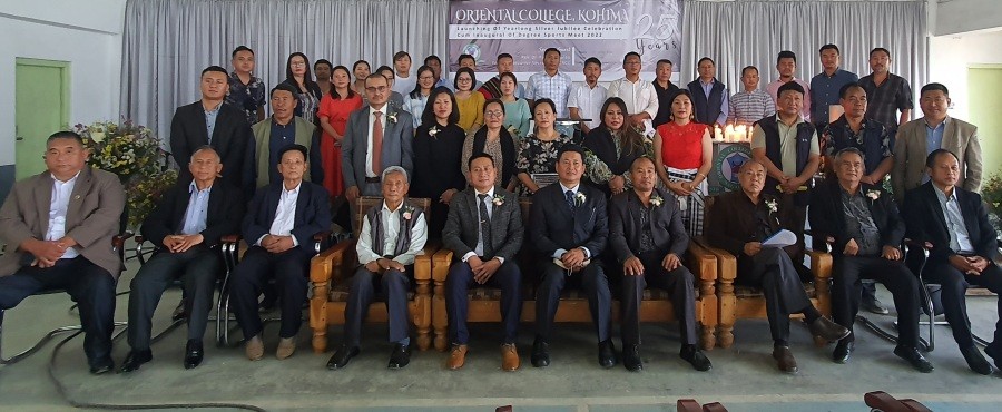 Rev Dr Putsato Naleo with staff of Oriental College Kohima and jubilee organising committee officials during the launch of yearlong celebration on April 25. (Morung photo)